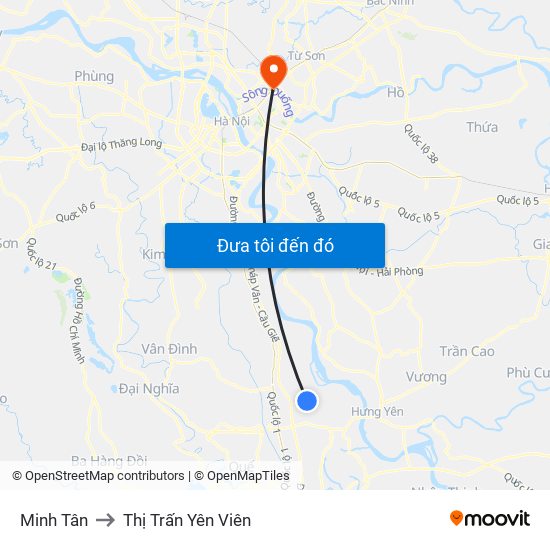 Minh Tân to Thị Trấn Yên Viên map