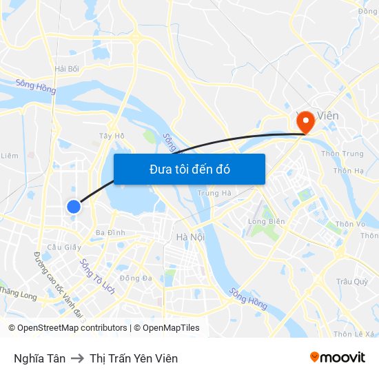 Nghĩa Tân to Thị Trấn Yên Viên map