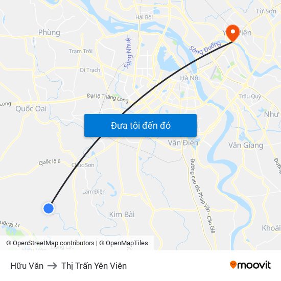 Hữu Văn to Thị Trấn Yên Viên map