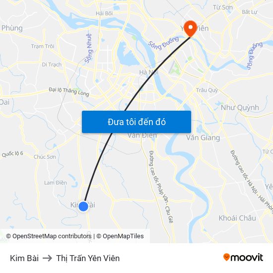 Kim Bài to Thị Trấn Yên Viên map