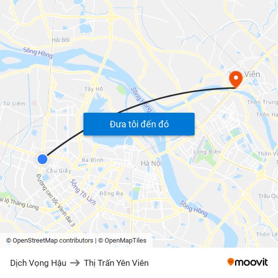 Dịch Vọng Hậu to Thị Trấn Yên Viên map