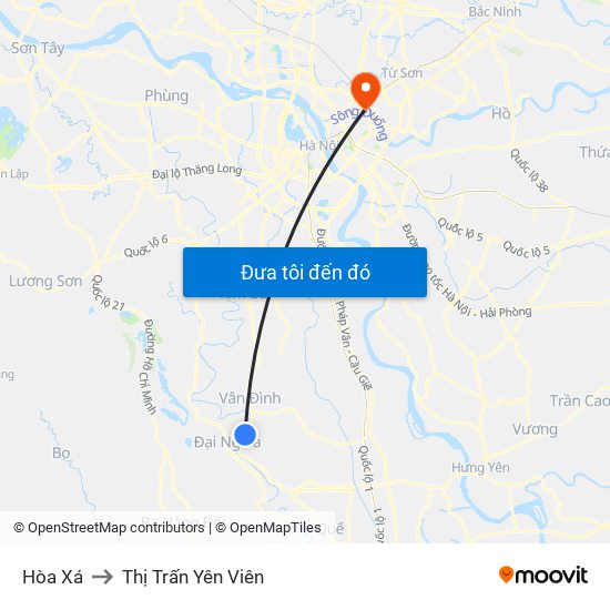 Hòa Xá to Thị Trấn Yên Viên map