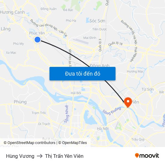 Hùng Vương to Thị Trấn Yên Viên map