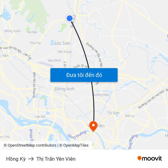 Hồng Kỳ to Thị Trấn Yên Viên map