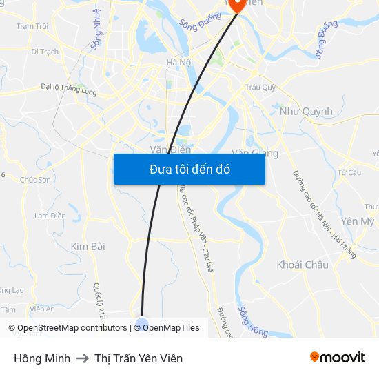 Hồng Minh to Thị Trấn Yên Viên map