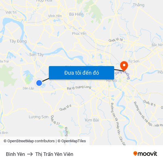 Bình Yên to Thị Trấn Yên Viên map