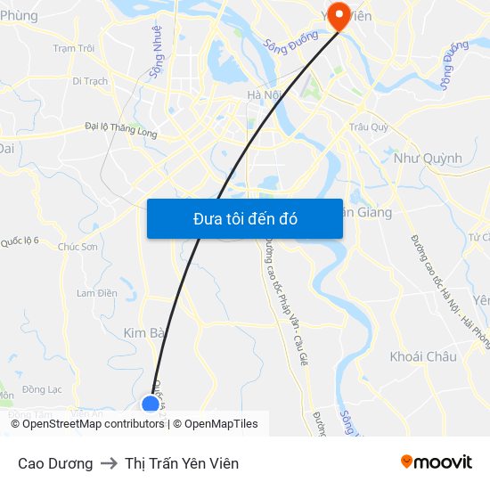 Cao Dương to Thị Trấn Yên Viên map