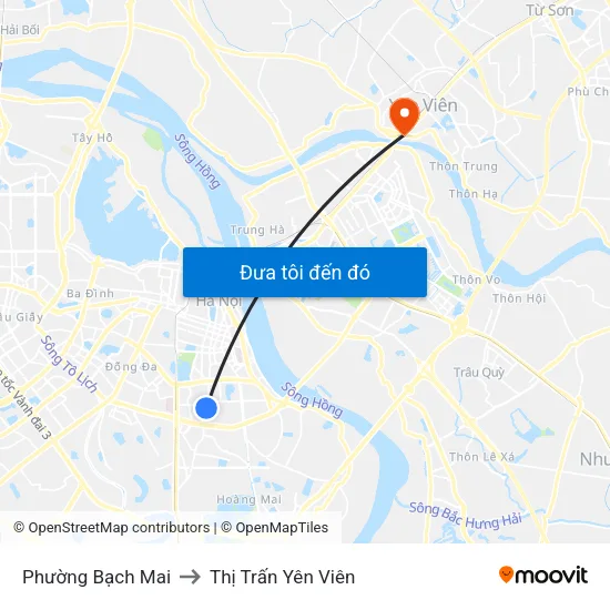 Phường Bạch Mai to Thị Trấn Yên Viên map