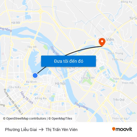 Phường Liễu Giai to Thị Trấn Yên Viên map