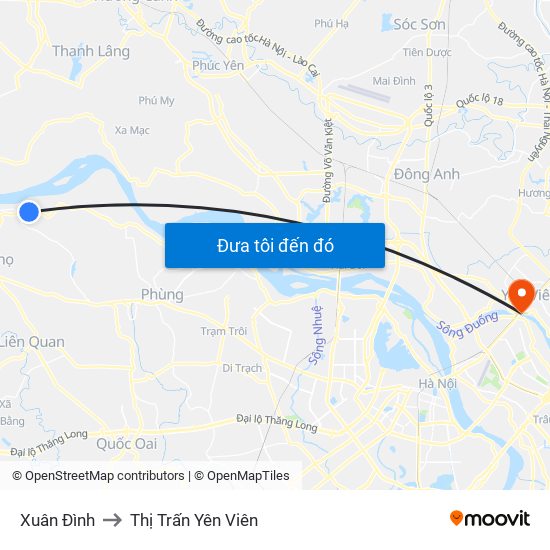 Xuân Đình to Thị Trấn Yên Viên map