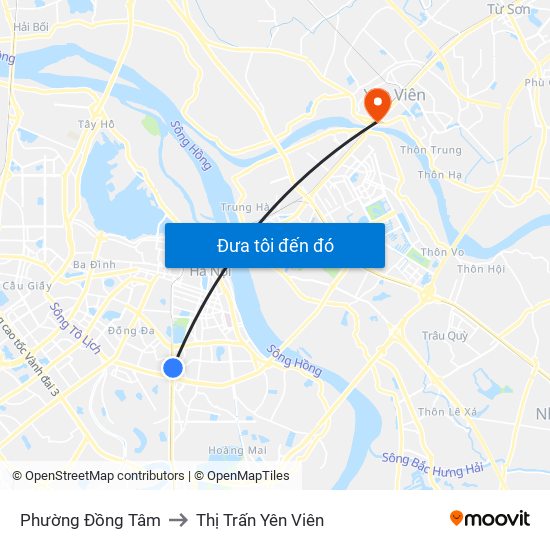 Phường Đồng Tâm to Thị Trấn Yên Viên map