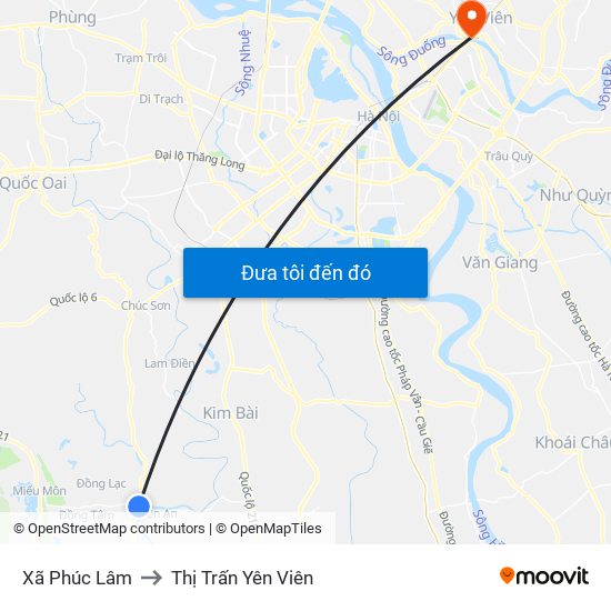 Xã Phúc Lâm to Thị Trấn Yên Viên map