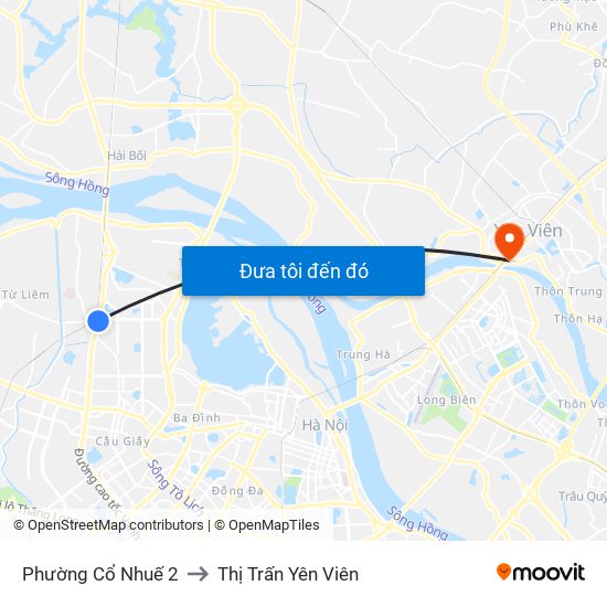 Phường Cổ Nhuế 2 to Thị Trấn Yên Viên map