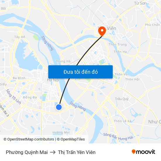 Phường Quỳnh Mai to Thị Trấn Yên Viên map