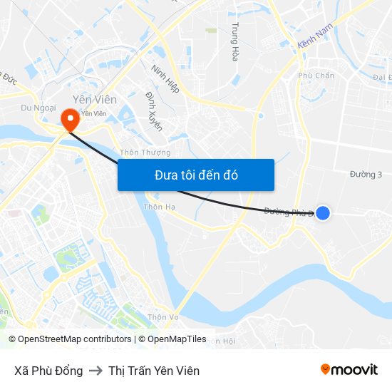 Xã Phù Đổng to Thị Trấn Yên Viên map