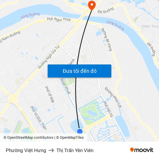 Phường Việt Hưng to Thị Trấn Yên Viên map