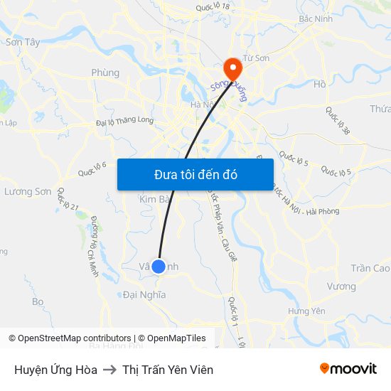 Huyện Ứng Hòa to Thị Trấn Yên Viên map