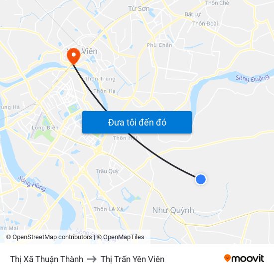 Thị Xã Thuận Thành to Thị Trấn Yên Viên map