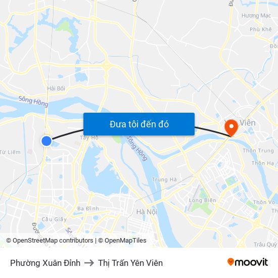 Phường Xuân Đỉnh to Thị Trấn Yên Viên map