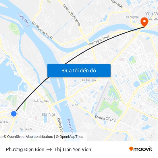Phường Điện Biên to Thị Trấn Yên Viên map
