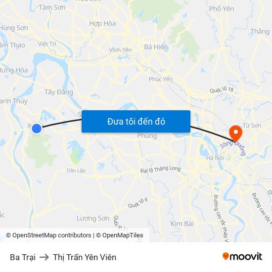 Ba Trại to Thị Trấn Yên Viên map