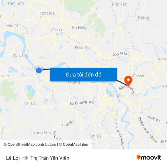 Lê Lợi to Thị Trấn Yên Viên map