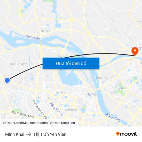 Minh Khai to Thị Trấn Yên Viên map
