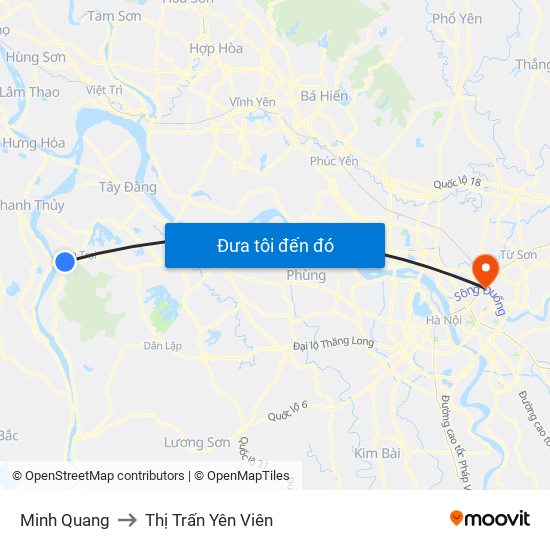 Minh Quang to Thị Trấn Yên Viên map