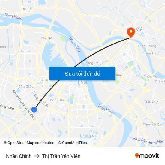 Nhân Chính to Thị Trấn Yên Viên map