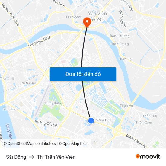 Sài Đồng to Thị Trấn Yên Viên map