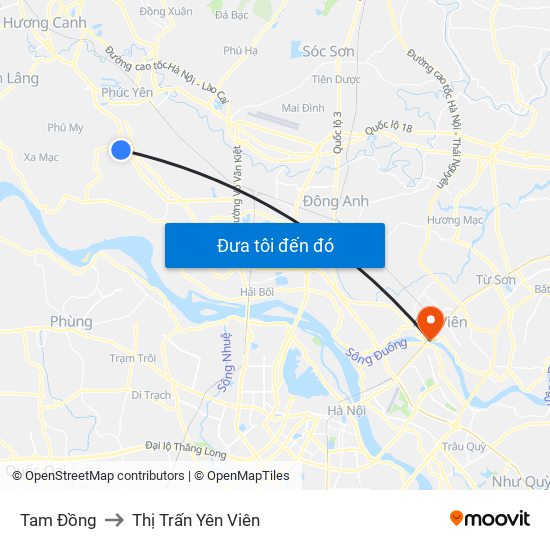 Tam Đồng to Thị Trấn Yên Viên map