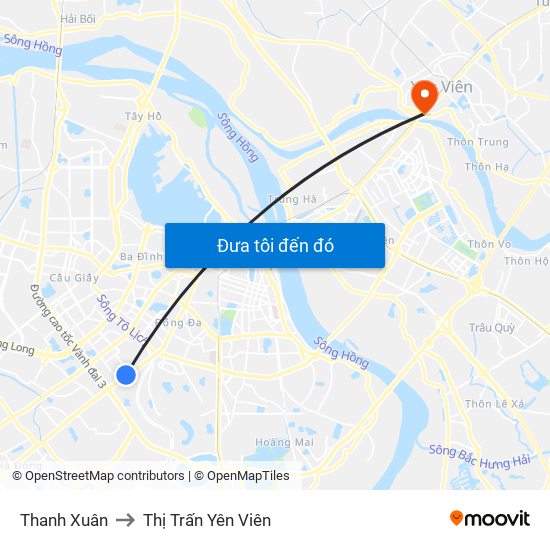 Thanh Xuân to Thị Trấn Yên Viên map