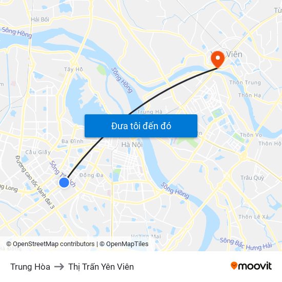 Trung Hòa to Thị Trấn Yên Viên map