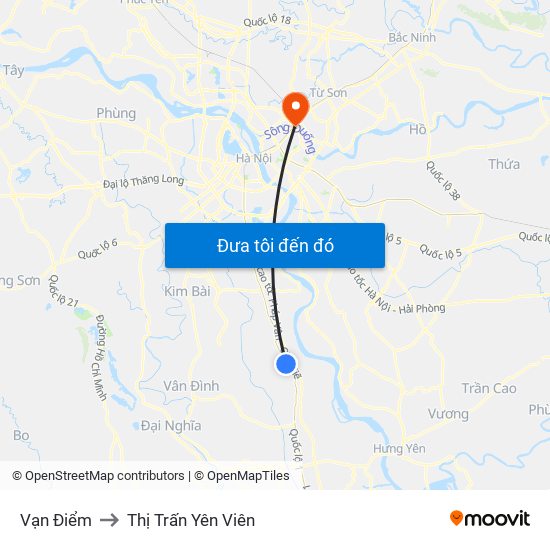 Vạn Điểm to Thị Trấn Yên Viên map