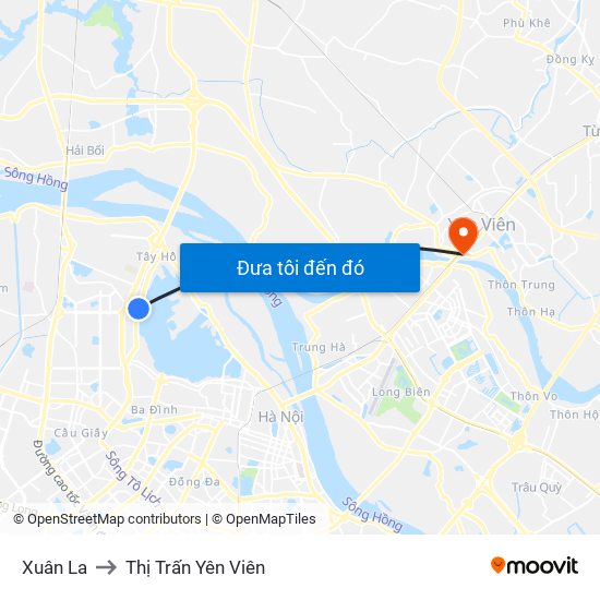Xuân La to Thị Trấn Yên Viên map