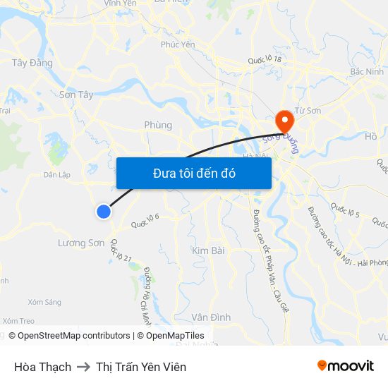 Hòa Thạch to Thị Trấn Yên Viên map
