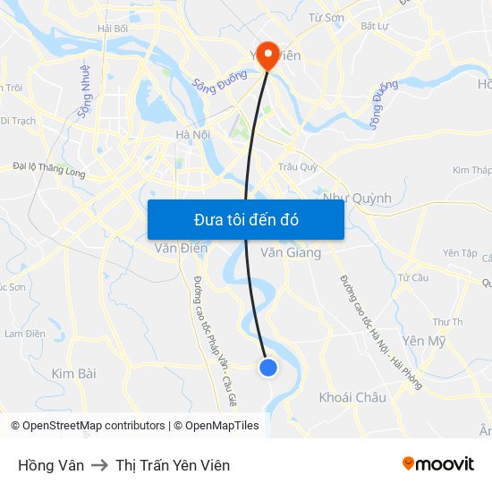 Hồng Vân to Thị Trấn Yên Viên map