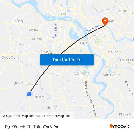 Đại Yên to Thị Trấn Yên Viên map