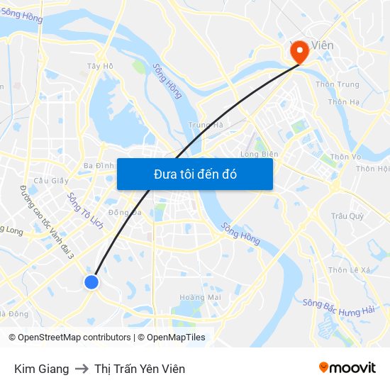 Kim Giang to Thị Trấn Yên Viên map