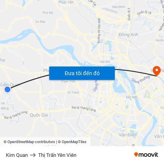 Kim Quan to Thị Trấn Yên Viên map