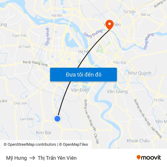 Mỹ Hưng to Thị Trấn Yên Viên map