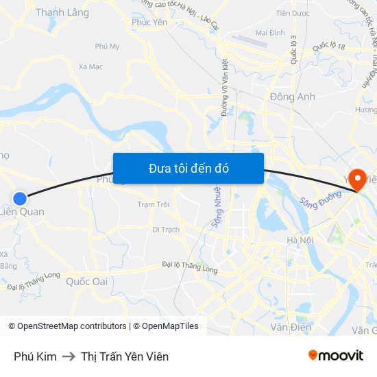 Phú Kim to Thị Trấn Yên Viên map