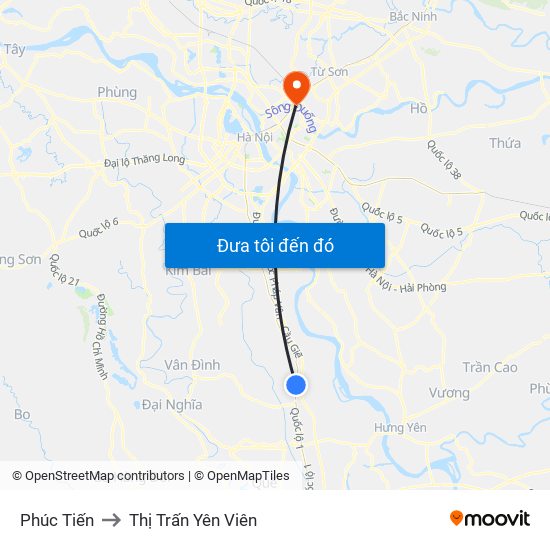 Phúc Tiến to Thị Trấn Yên Viên map