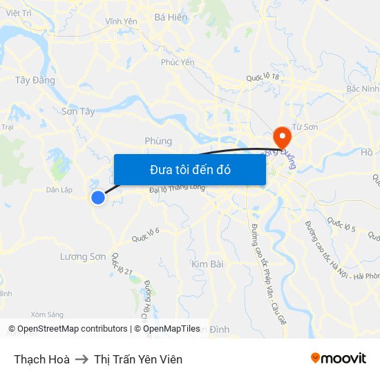 Thạch Hoà to Thị Trấn Yên Viên map