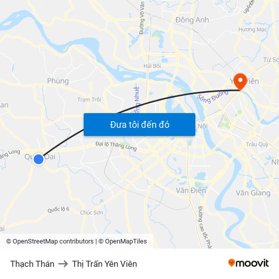 Thạch Thán to Thị Trấn Yên Viên map