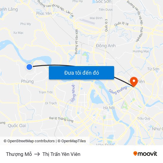 Thượng Mỗ to Thị Trấn Yên Viên map