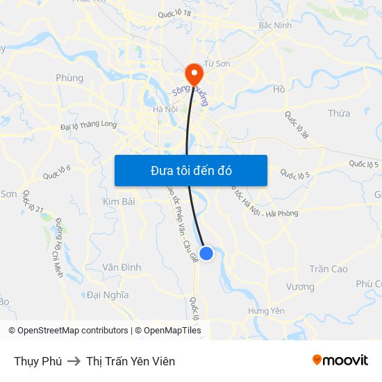 Thụy Phú to Thị Trấn Yên Viên map