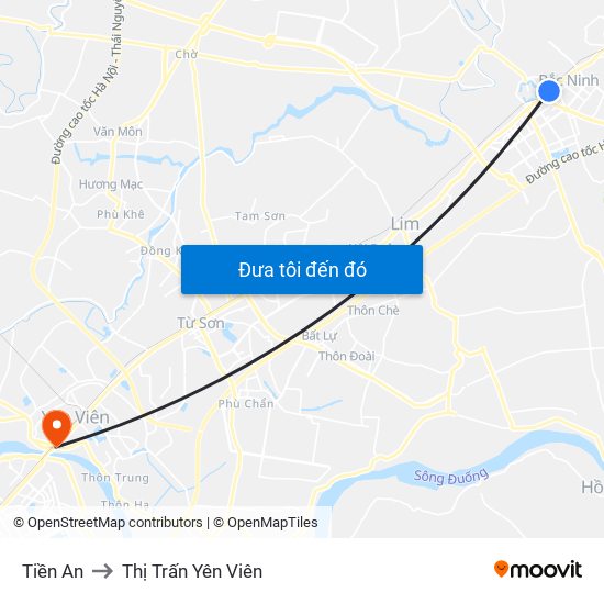 Tiền An to Thị Trấn Yên Viên map