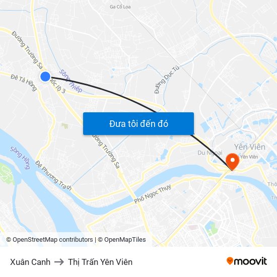 Xuân Canh to Thị Trấn Yên Viên map