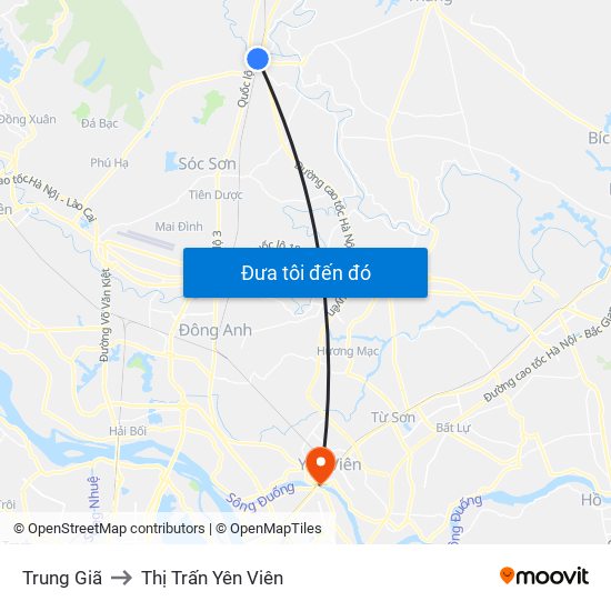Trung Giã to Thị Trấn Yên Viên map